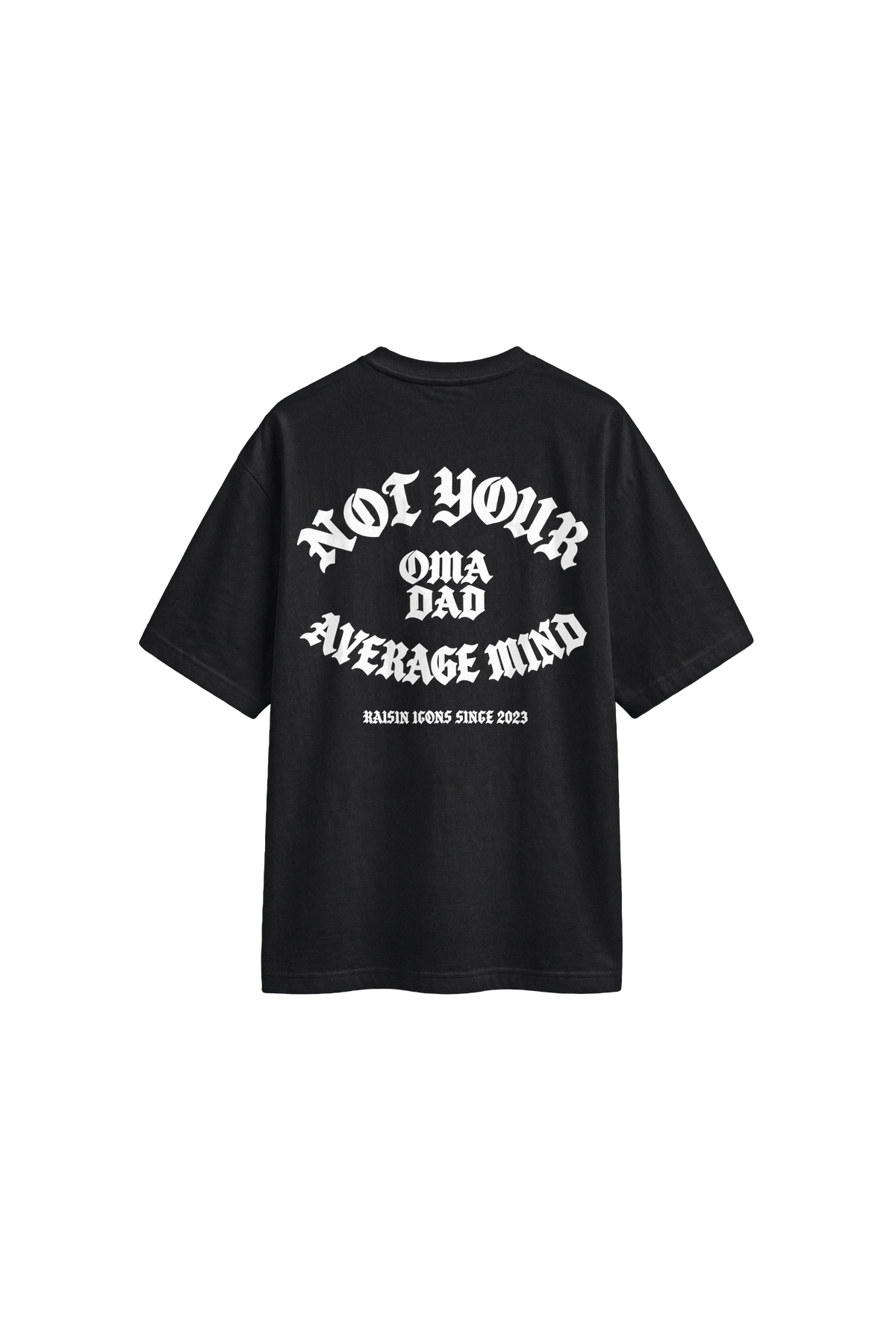 OMA Dad back · white print on off black