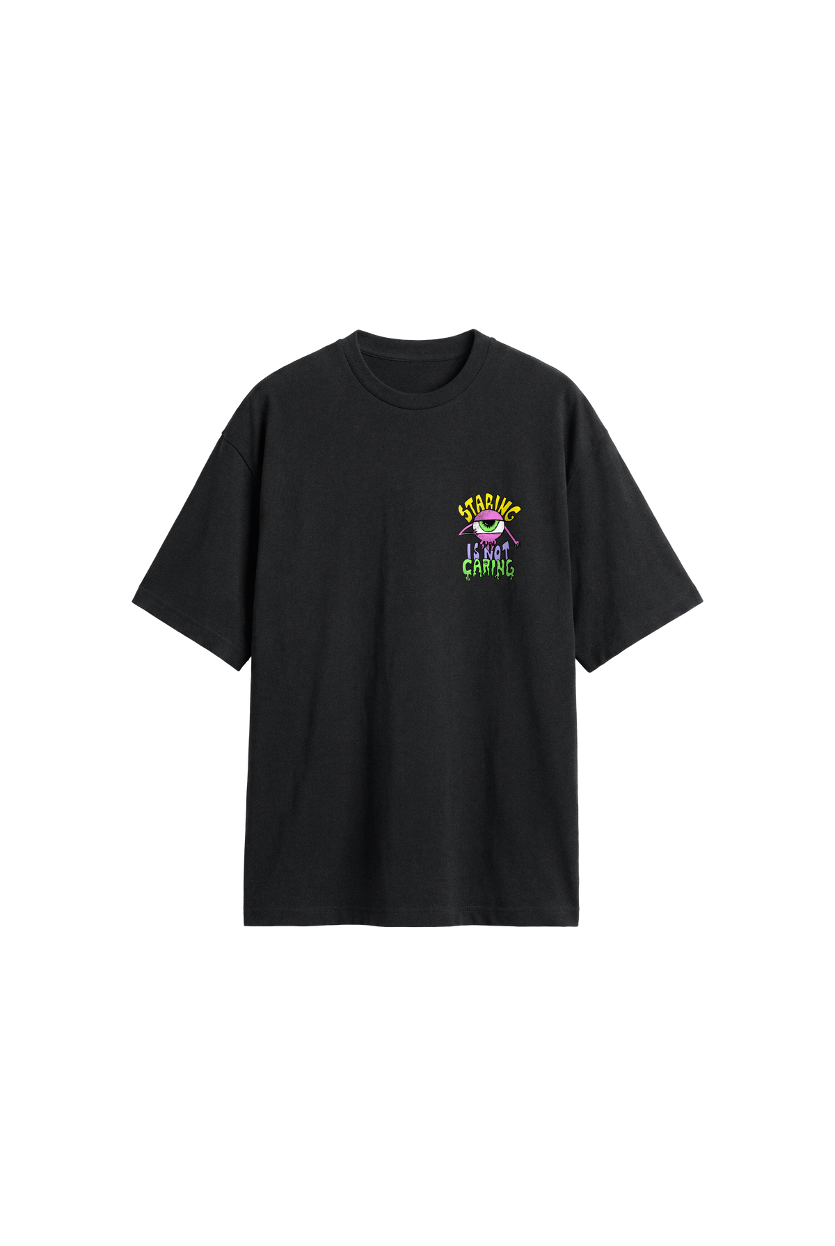 Staring Is Not Caring - Mens Oversized T-shirt — Off black — front